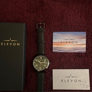 NIB Elevon Sabre Black Leather-Band Watch w/ Date – COA and Box Included